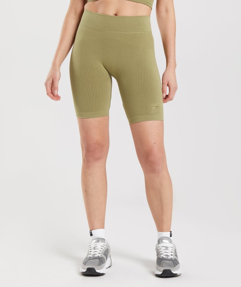 Women\'s Gymshark Pause Seamless Cycling Shorts Olive | CA 68D07N